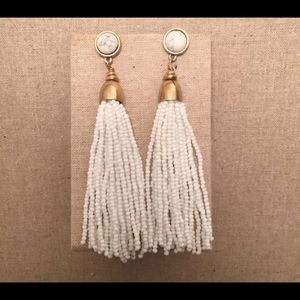 Stella and Dot white tassel earrings